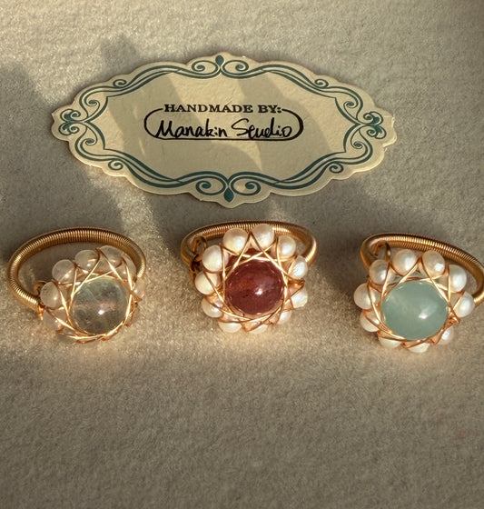 Handcrafted 14K Gold plated Wire Wrapped Ring with Natural Gemstones