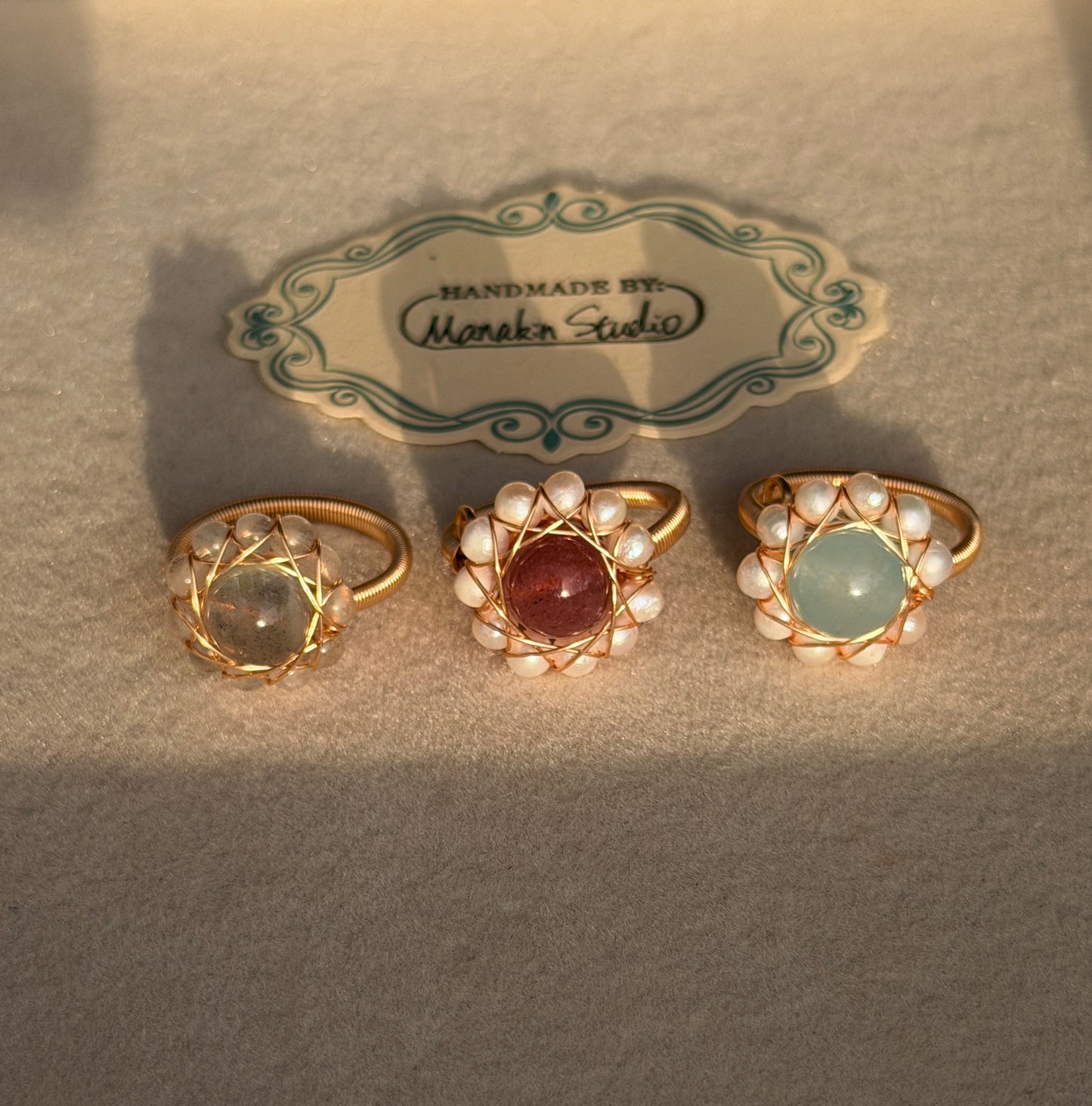 Handcrafted 14K Gold plated Wire Wrapped Ring with Natural Gemstones