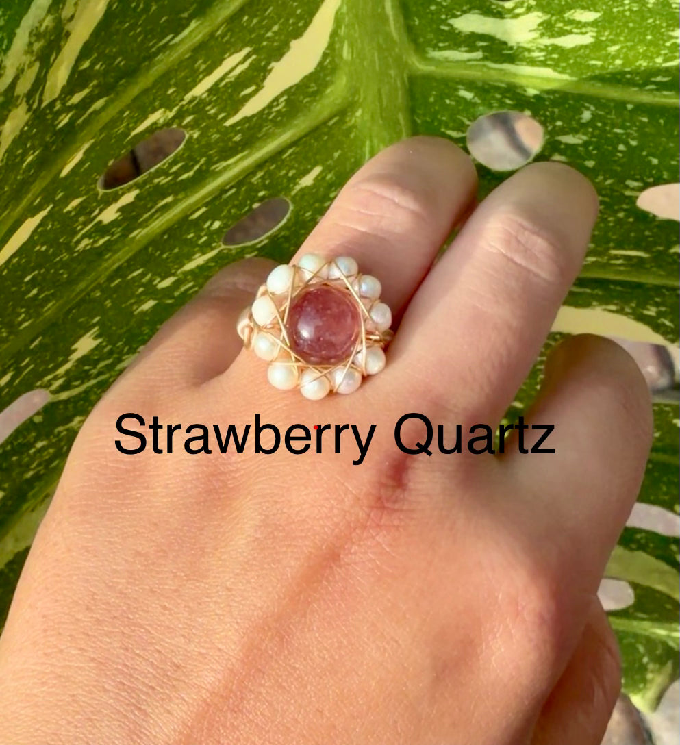 Handcrafted 14K Gold plated Wire Wrapped Ring with Natural Gemstones