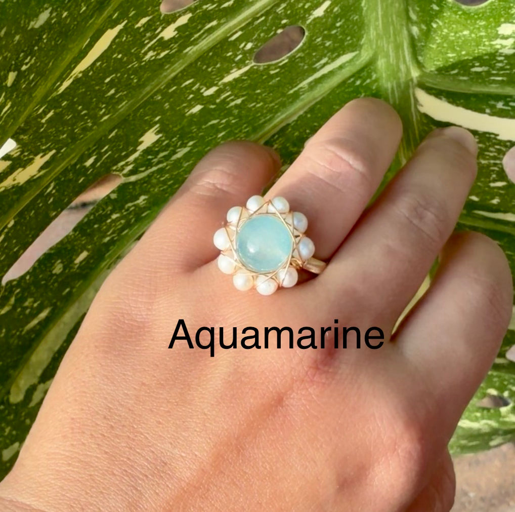 Handcrafted 14K Gold plated Wire Wrapped Ring with Natural Gemstones