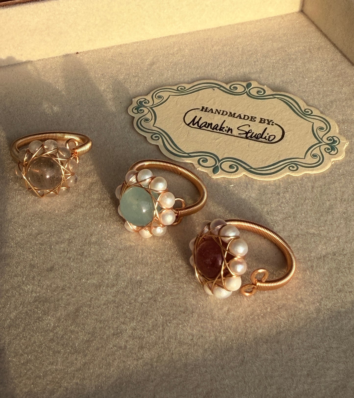 Handcrafted 14K Gold plated Wire Wrapped Ring with Natural Gemstones