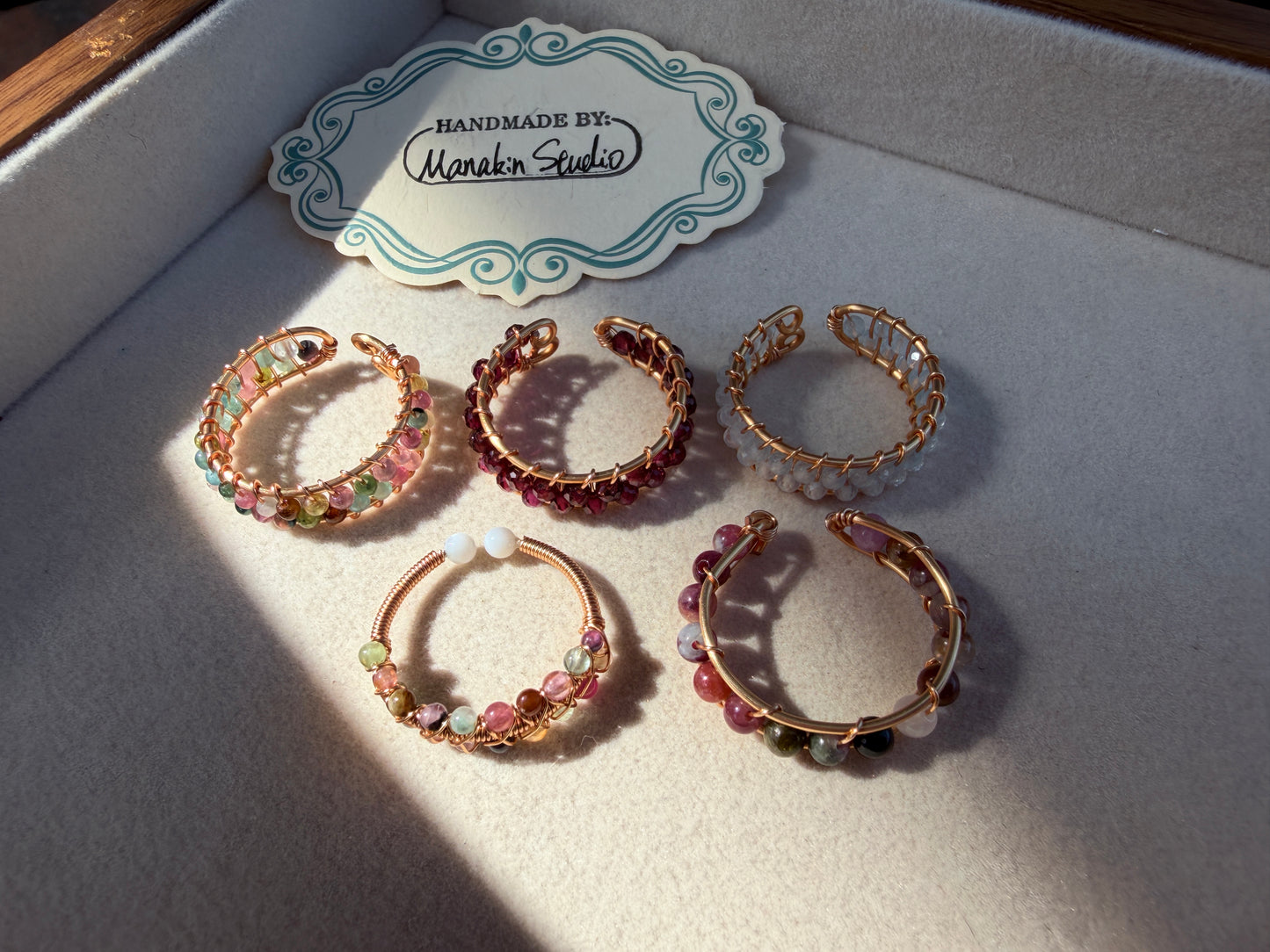 Handcrafted 14K Gold plated Wire Wrapped Ring with Natural Gemstones