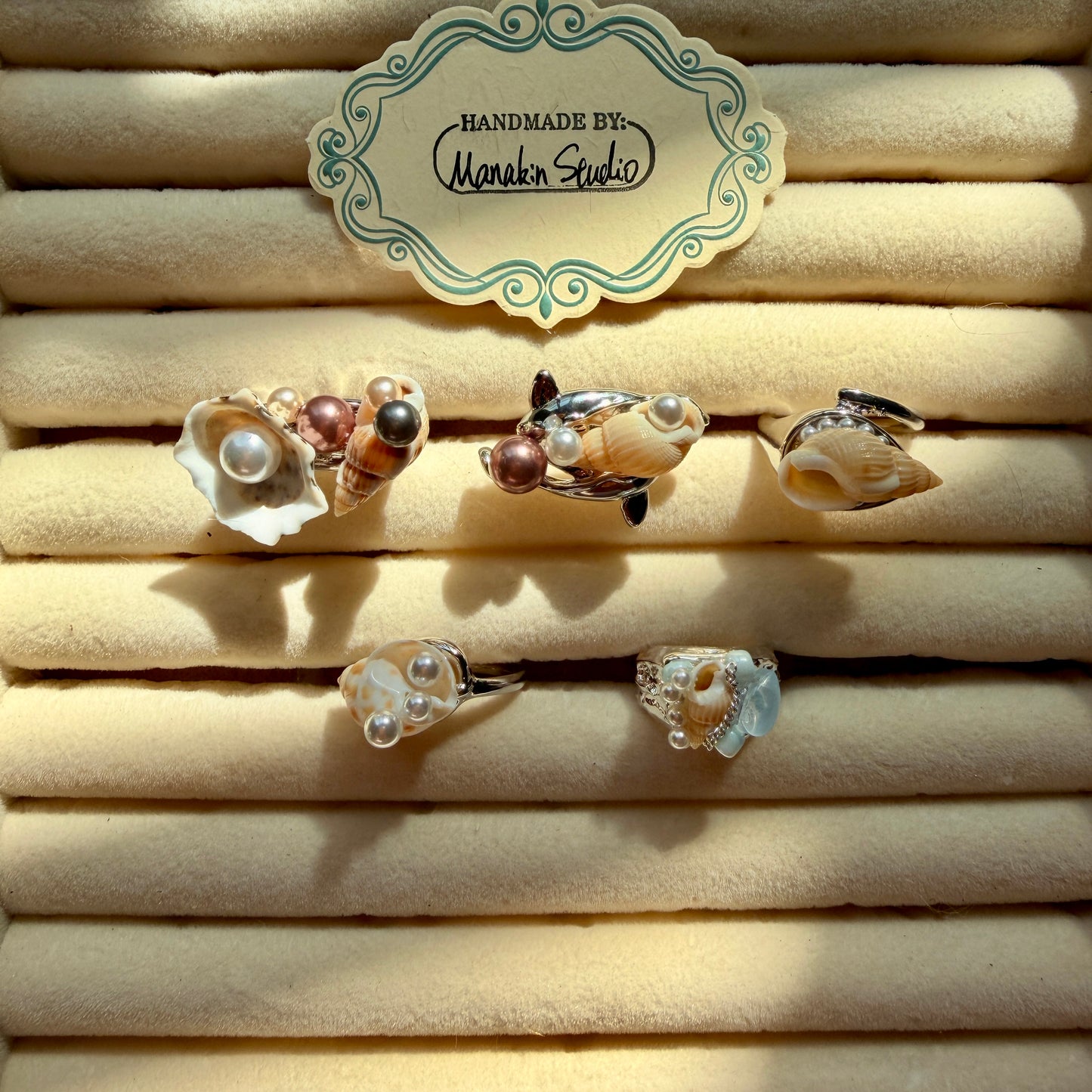 Handcrafted Natural Seashell & Conch Statement Adjustable Ring | Silver-Plated