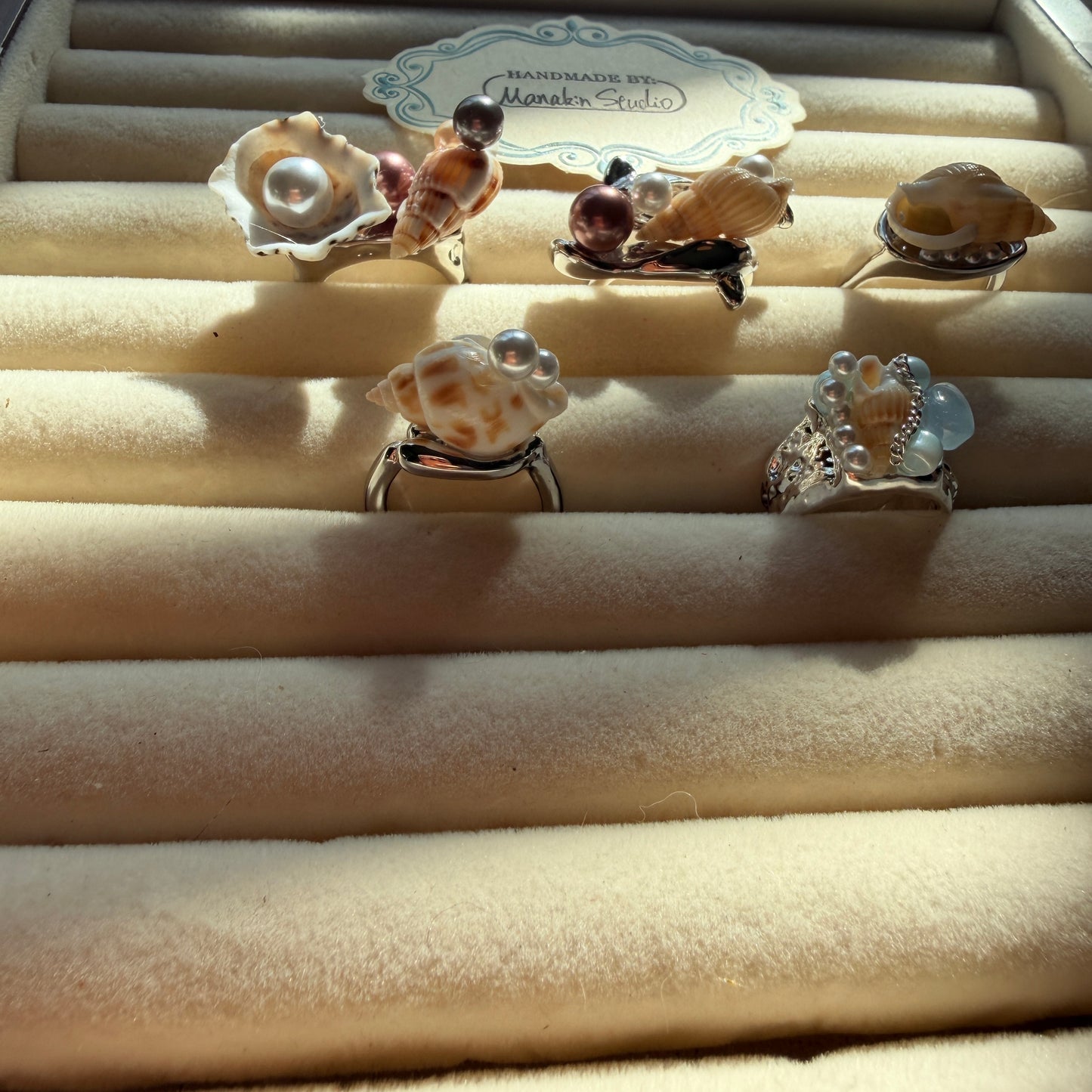 Handcrafted Natural Seashell & Conch Statement Adjustable Ring | Silver-Plated
