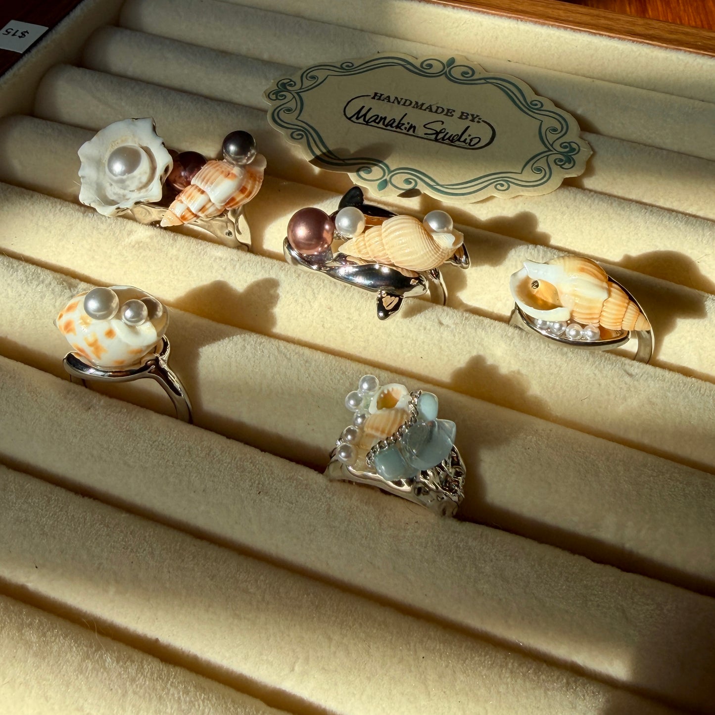 Handcrafted Natural Seashell & Conch Statement Adjustable Ring | Silver-Plated