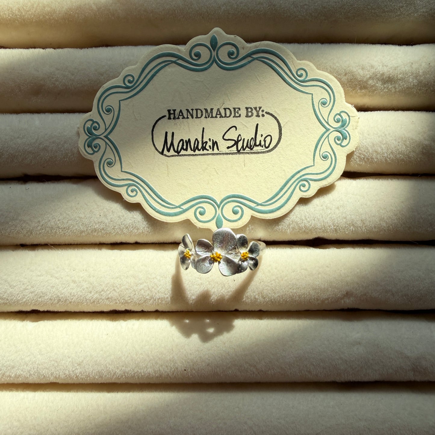 Blooming Floral Silver-Plated Adjustable Ring