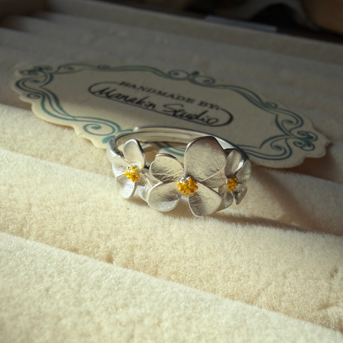 Blooming Floral Silver-Plated Adjustable Ring