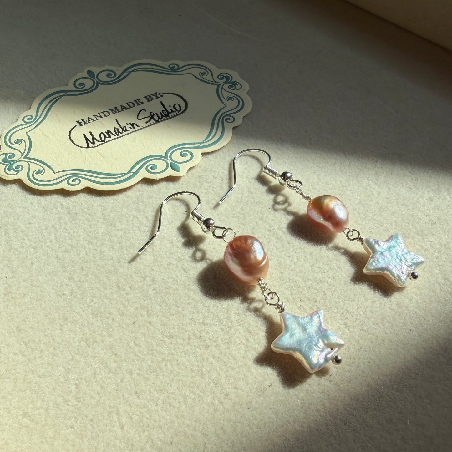Handmade Fresh Water Baroque Pearl Star Earrings