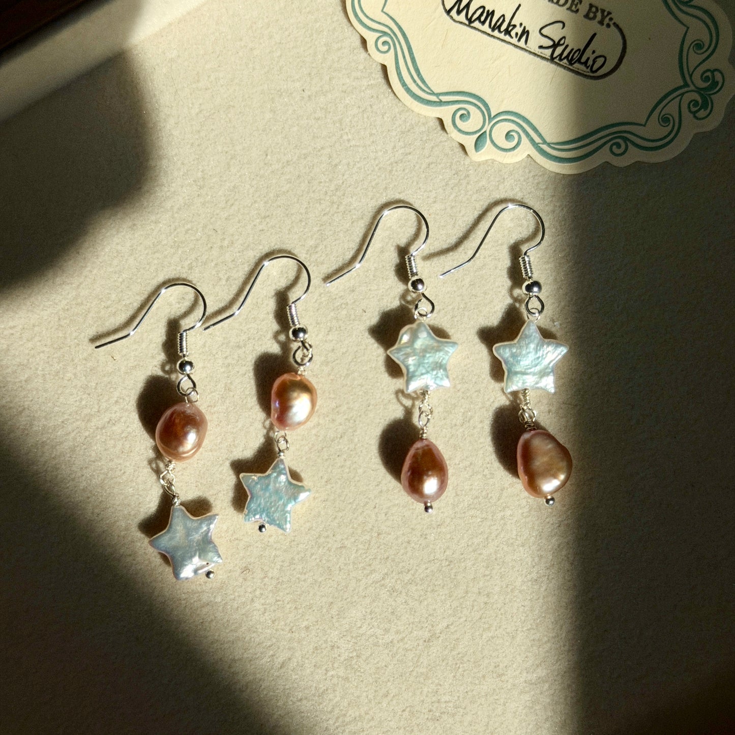 Handmade Fresh Water Baroque Pearl Star Earrings