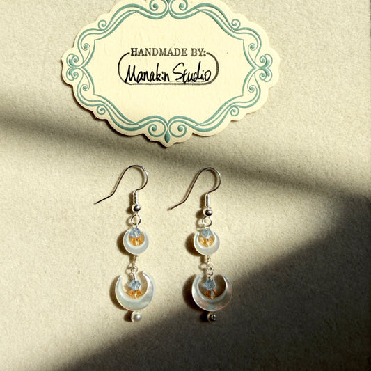 Handmade Mother of Pearl Crescent Moon Dangle Earrings