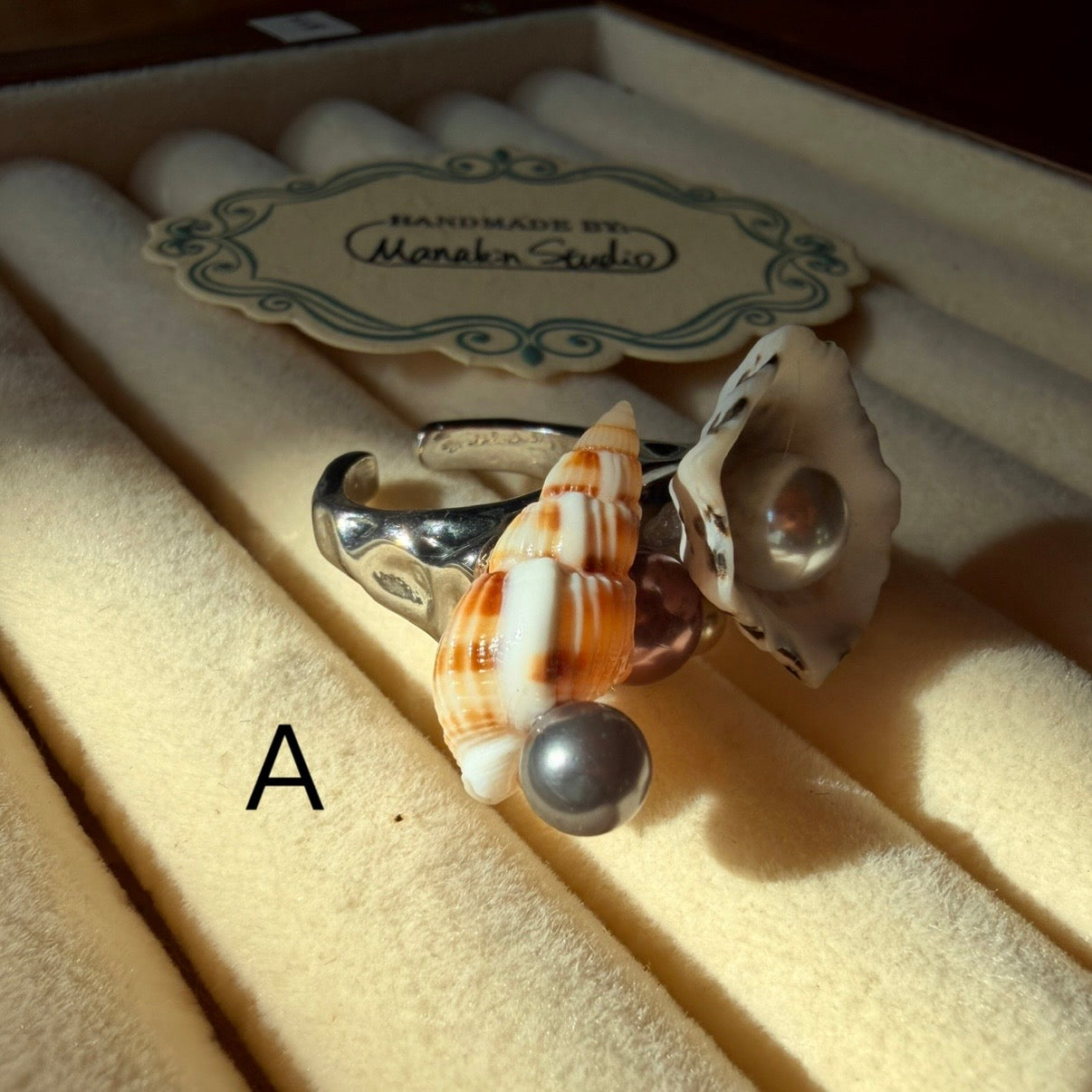 Handcrafted Natural Seashell & Conch Statement Adjustable Ring | Silver-Plated