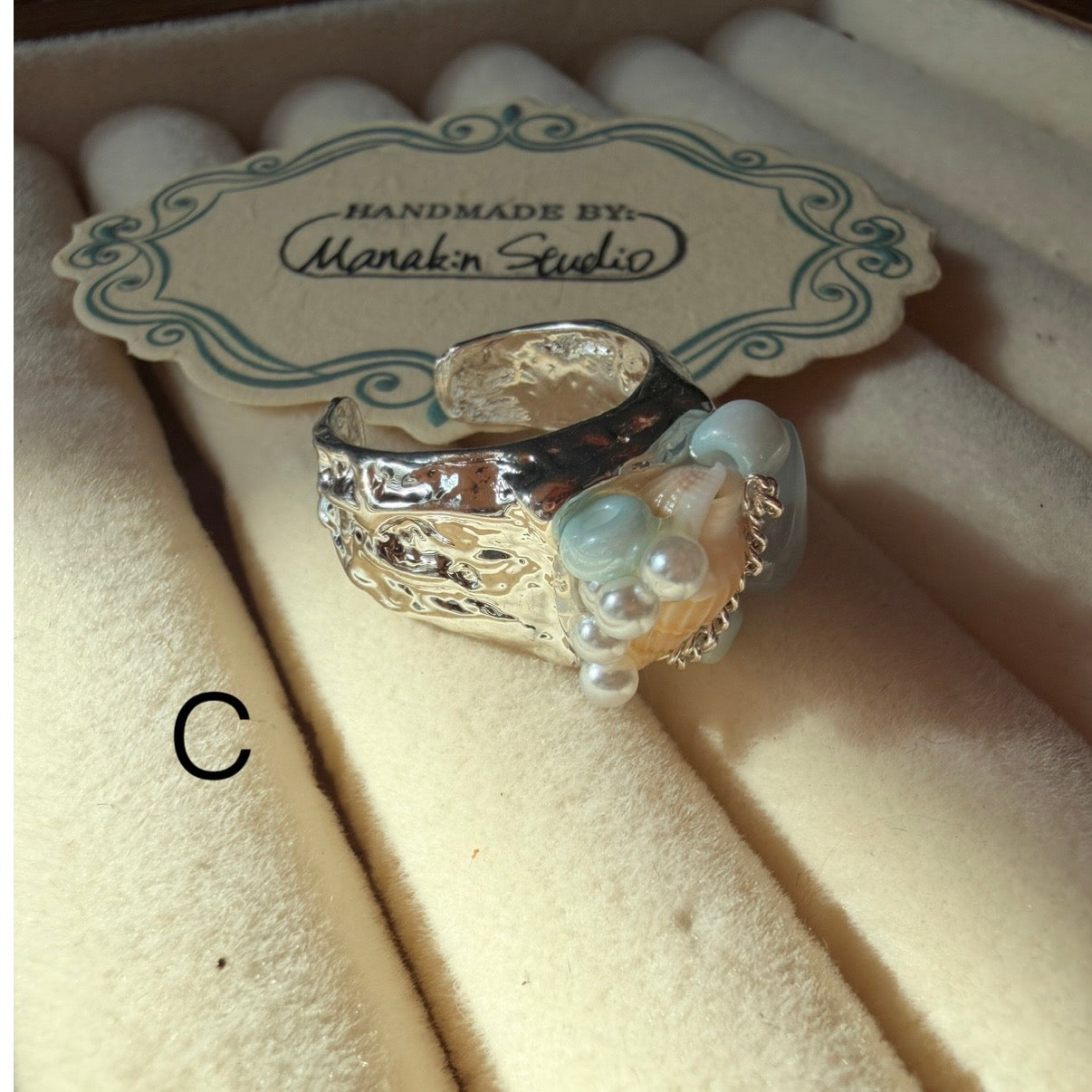 Handcrafted Natural Seashell & Conch Statement Adjustable Ring | Silver-Plated