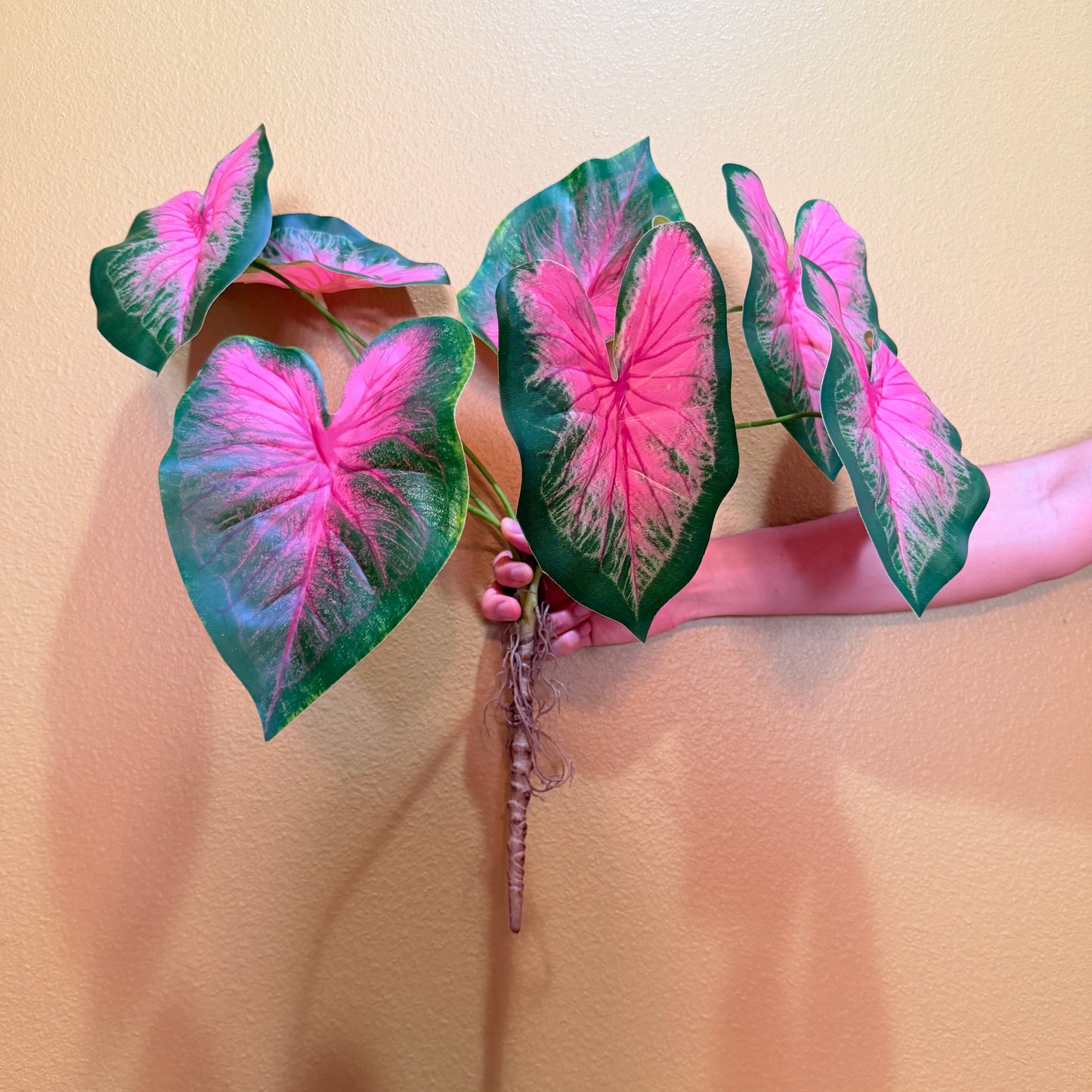 Real Touch Artificial Caladium with roots, Ultra realistic Moist Feel Faux Tropical Plant, Luxury Faux Plant Stem Home Decor