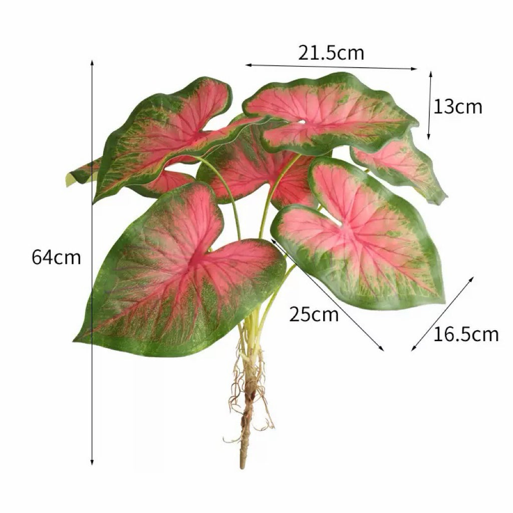 Real Touch Artificial Caladium with roots, Ultra realistic Moist Feel Faux Tropical Plant, Luxury Faux Plant Stem Home Decor