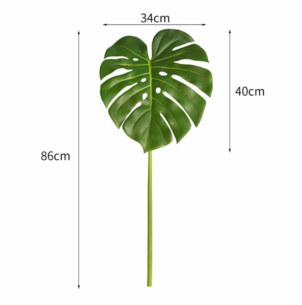 Real Touch Faux Monstera Leaf Stem, Moist Feel Artificial Tropical Foliage, Variegated Green Decor