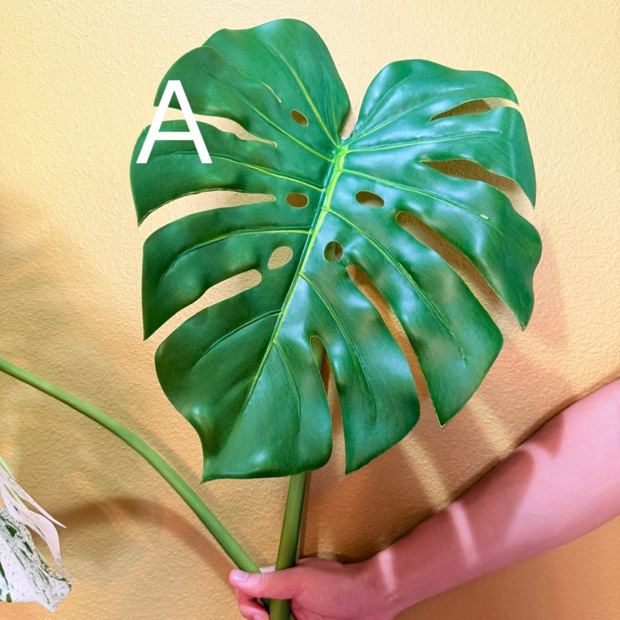 Real Touch Faux Monstera Leaf Stem, Moist Feel Artificial Tropical Foliage, Variegated Green Decor