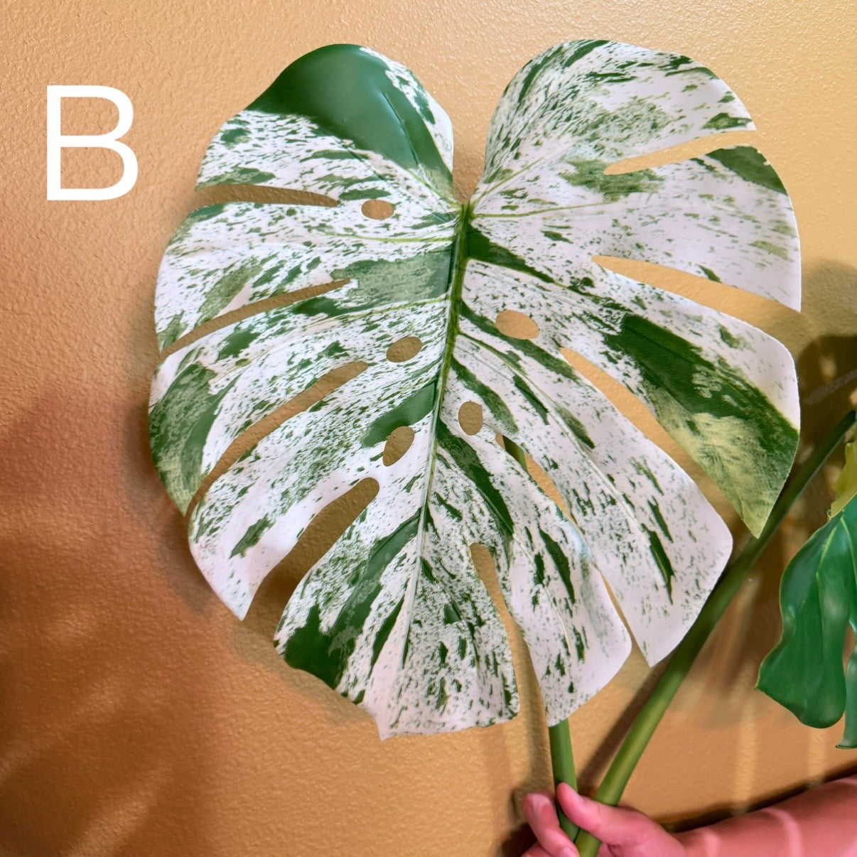 Real Touch Faux Monstera Leaf Stem, Moist Feel Artificial Tropical Foliage, Variegated Green Decor