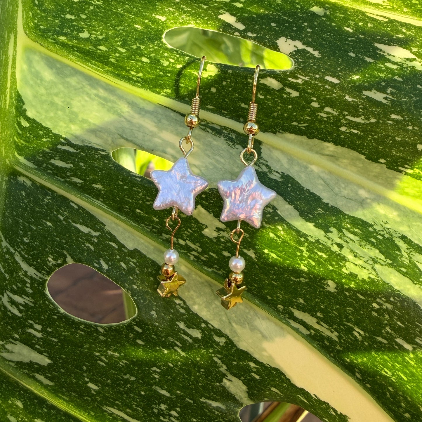 Stardust Dream Minimalist Star Shaped Baroque Pearl Dangle Earrings, 18K Gold Plated Star Charm, Dainty Gift for Her