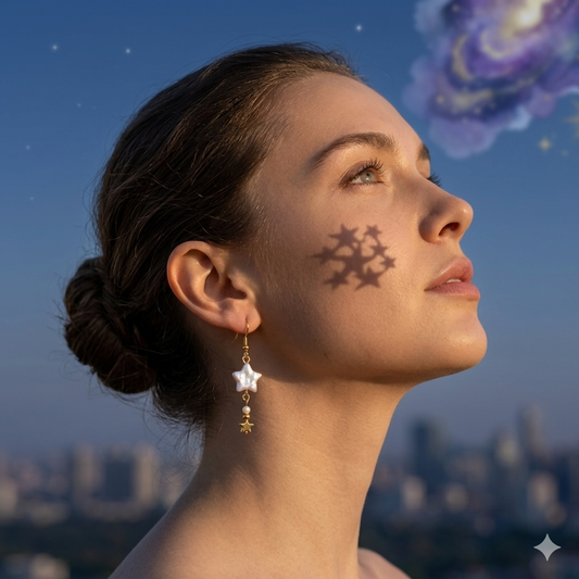 Stardust Dream Minimalist Star Shaped Baroque Pearl Dangle Earrings, 18K Gold Plated Star Charm, Dainty Gift for Her