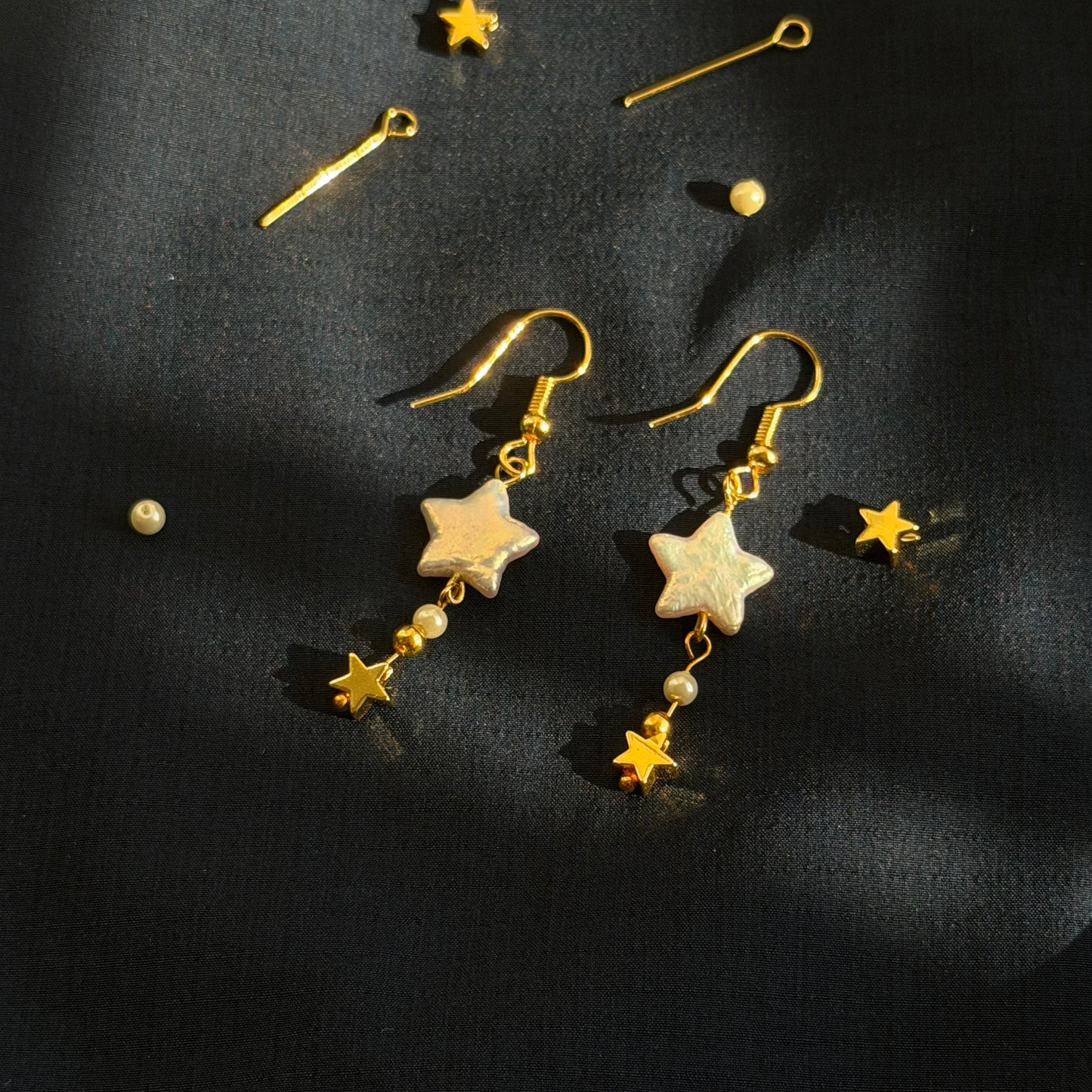 Stardust Dream Minimalist Star Shaped Baroque Pearl Dangle Earrings, 18K Gold Plated Star Charm, Dainty Gift for Her