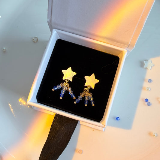 Stardust Dream Mother of Pearl Star Earrings - Iridescent Shell & Multi-color Spinel - 18k Gold Plated Fairy Jewelry