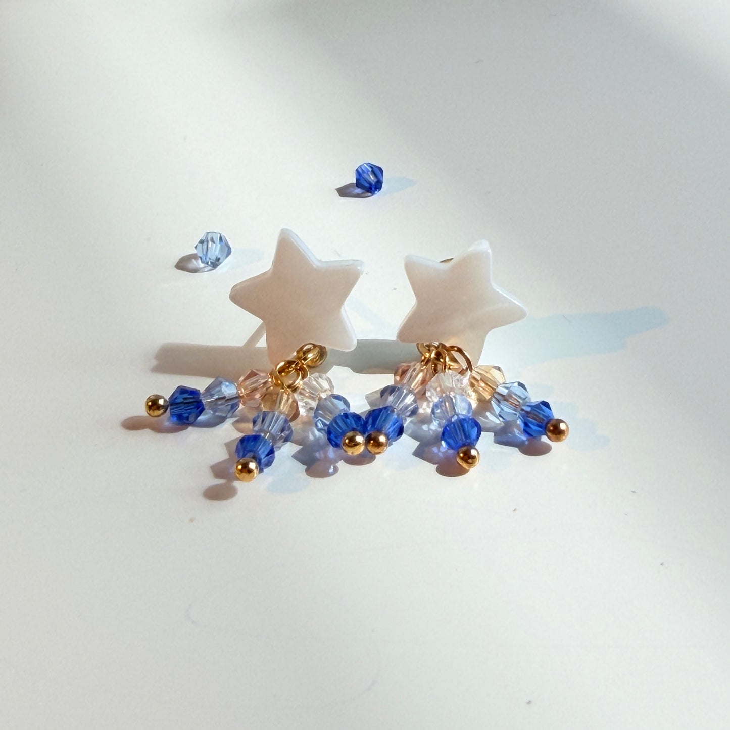 Stardust Dream Mother of Pearl Star Earrings - Iridescent Shell & Multi-color Spinel - 18k Gold Plated Fairy Jewelry