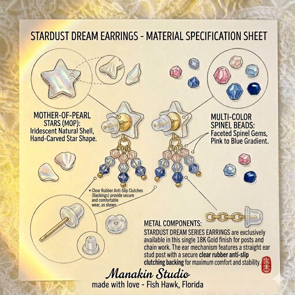 Stardust Dream Mother of Pearl Star Earrings - Iridescent Shell & Multi-color Spinel - 18k Gold Plated Fairy Jewelry