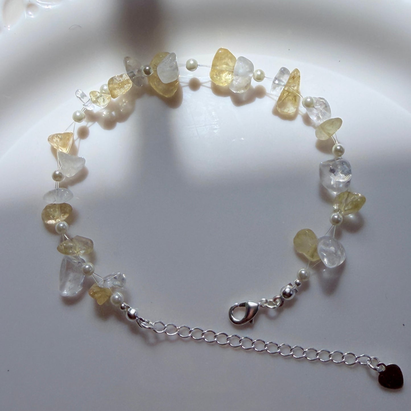 Handmade Natural Gemstone Chip Bracelet with Swarovski Pearls – Minimalist Boho Crystal Jewelry for Her