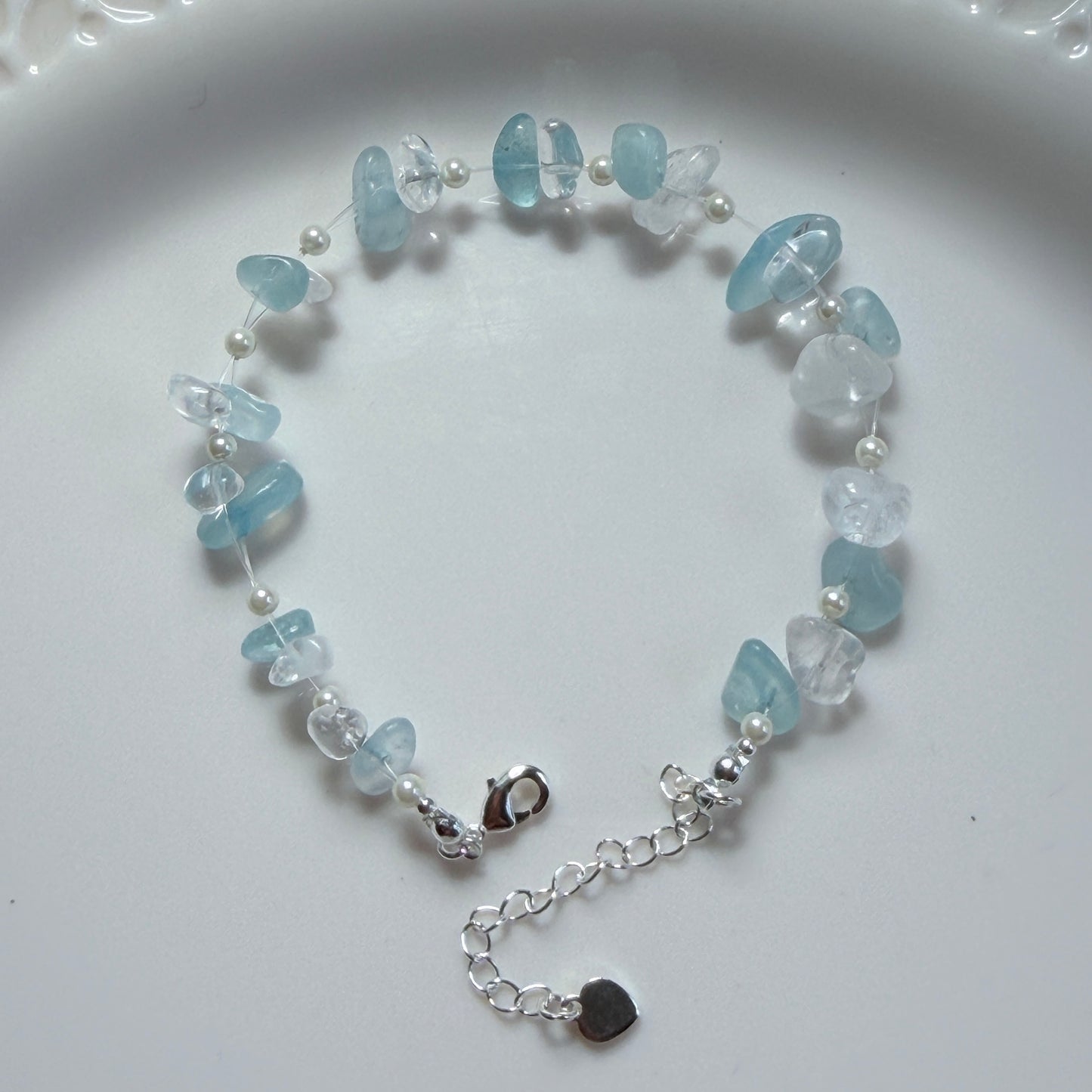 Handmade Natural Gemstone Chip Bracelet with Swarovski Pearls – Minimalist Boho Crystal Jewelry for Her