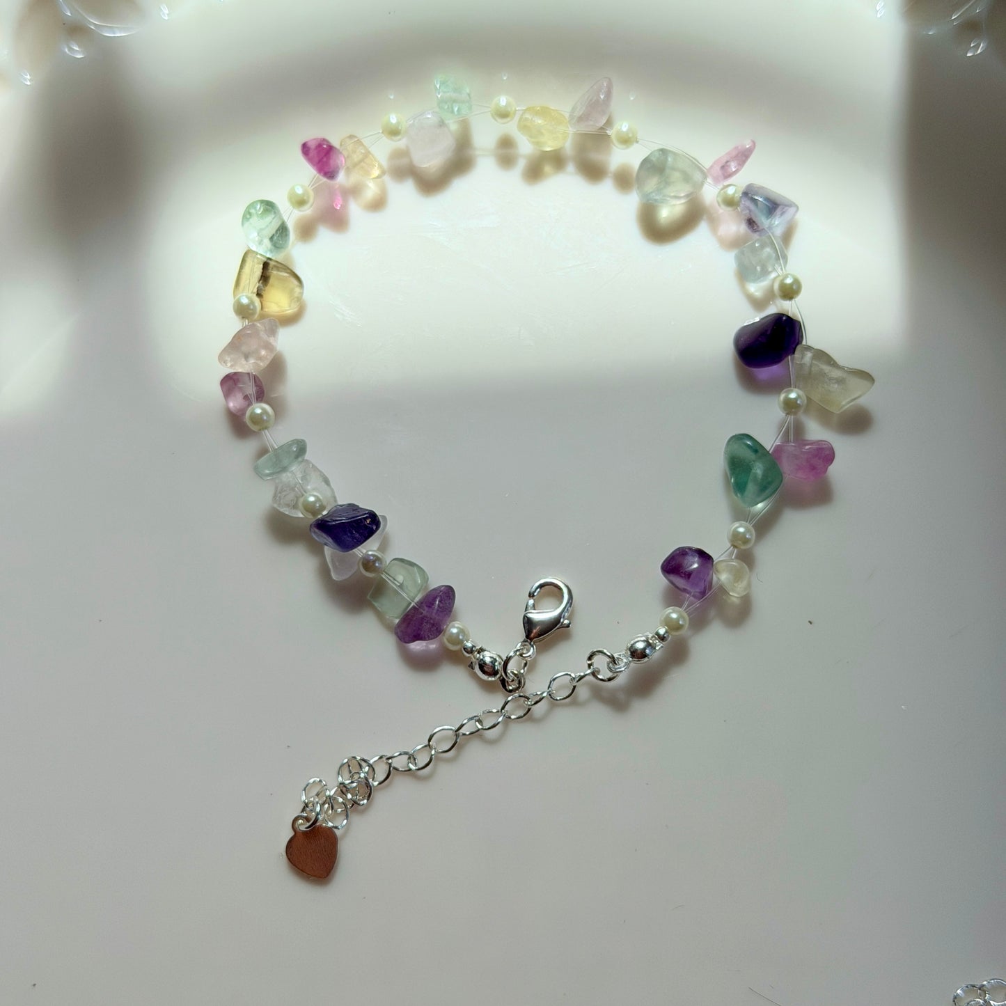 Handmade Natural Gemstone Chip Bracelet with Swarovski Pearls – Minimalist Boho Crystal Jewelry for Her