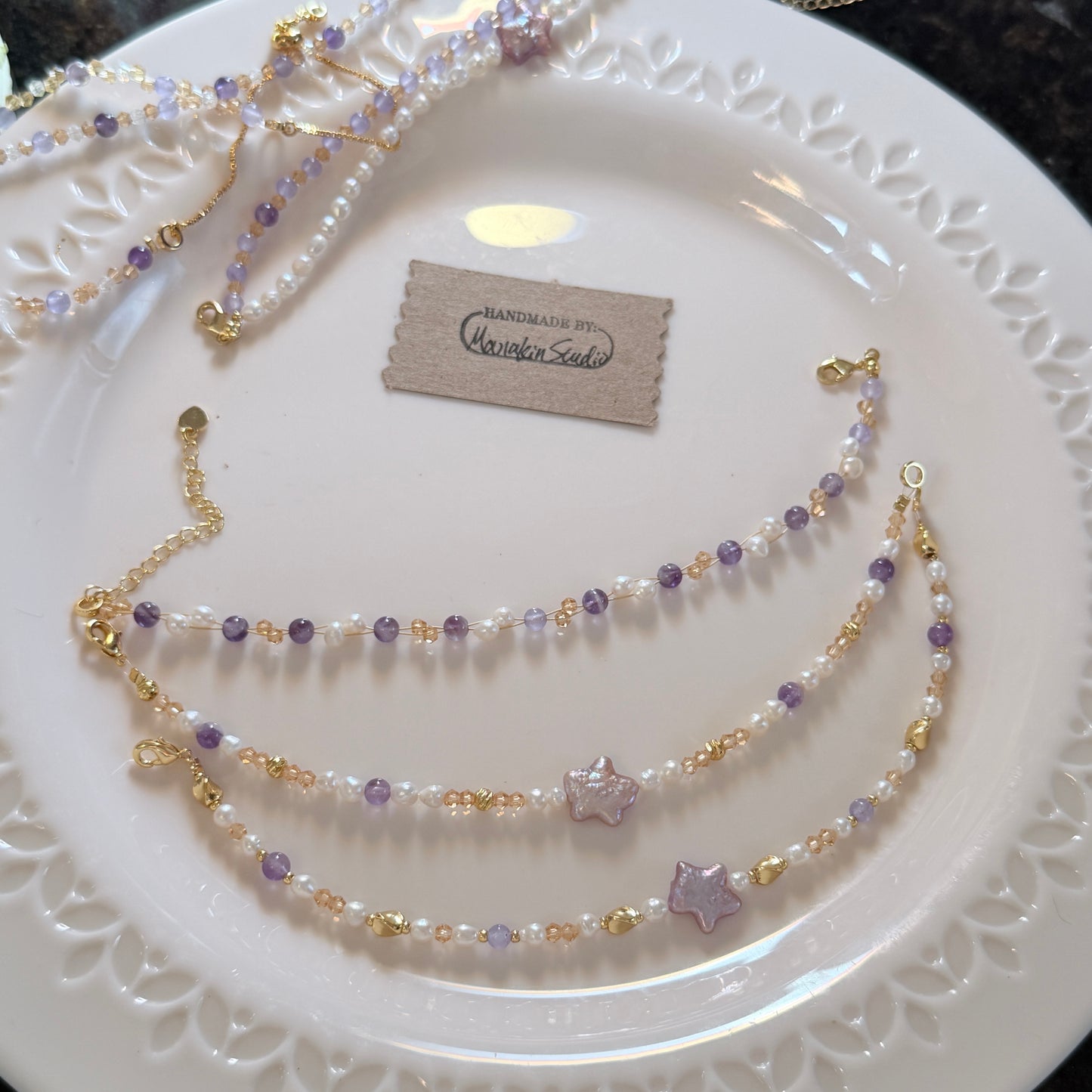 Handcrafted Dainty Baroque Pearl & Amethyst Bracelet Collection | 18k Gold Plated Copper