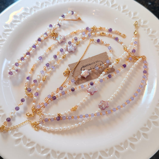 Handcrafted Dainty Baroque Pearl & Amethyst Bracelet Collection | 18k Gold Plated Copper