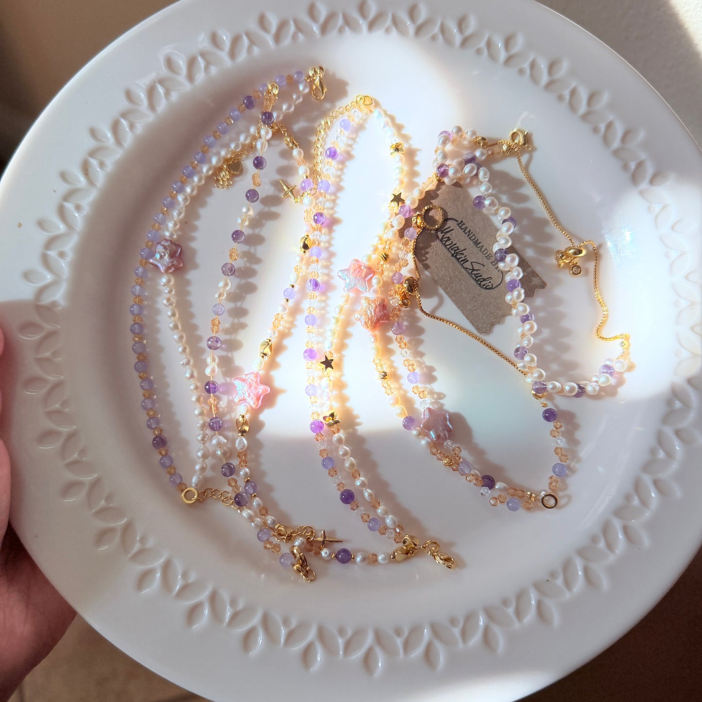 Handcrafted Dainty Baroque Pearl & Amethyst Bracelet Collection | 18k Gold Plated Copper