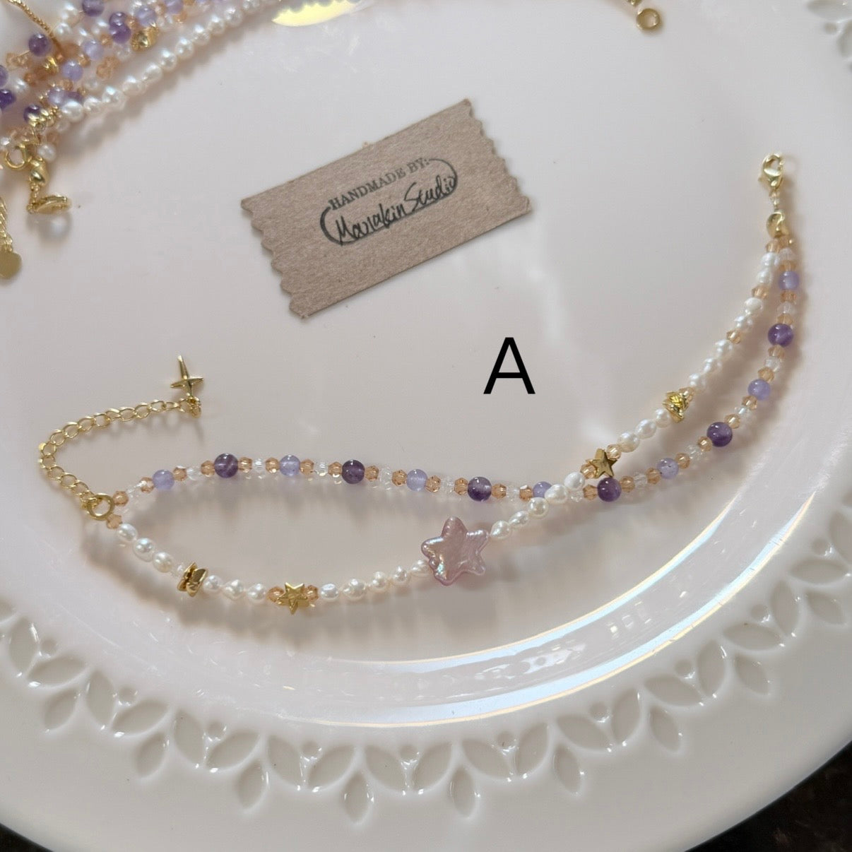 Handcrafted Dainty Baroque Pearl & Amethyst Bracelet Collection | 18k Gold Plated Copper