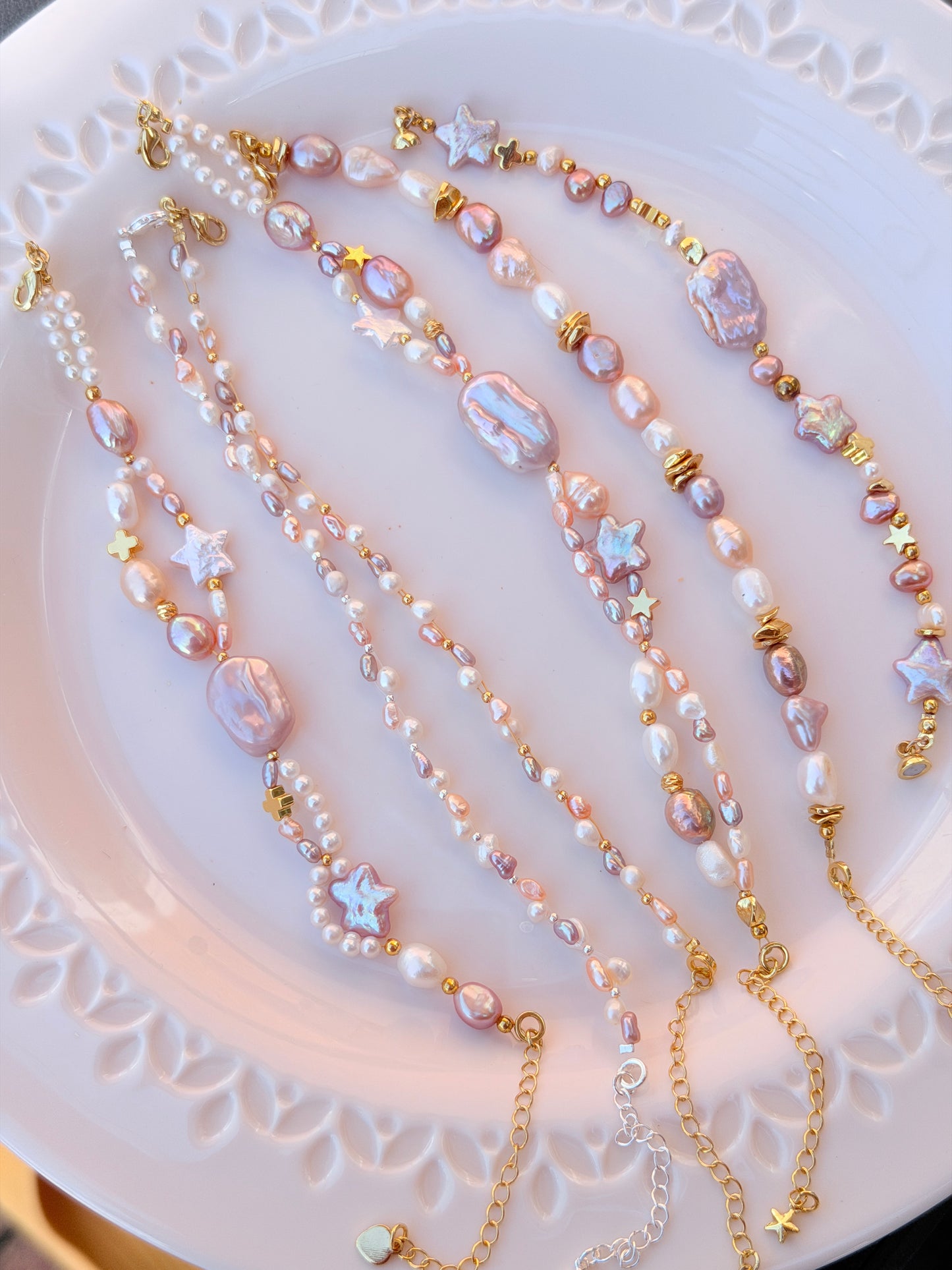 Baroque Pearl Bracelet – Handmade Irregular Freshwater Pearl Star Charm Bracelet (Pink & Gold)