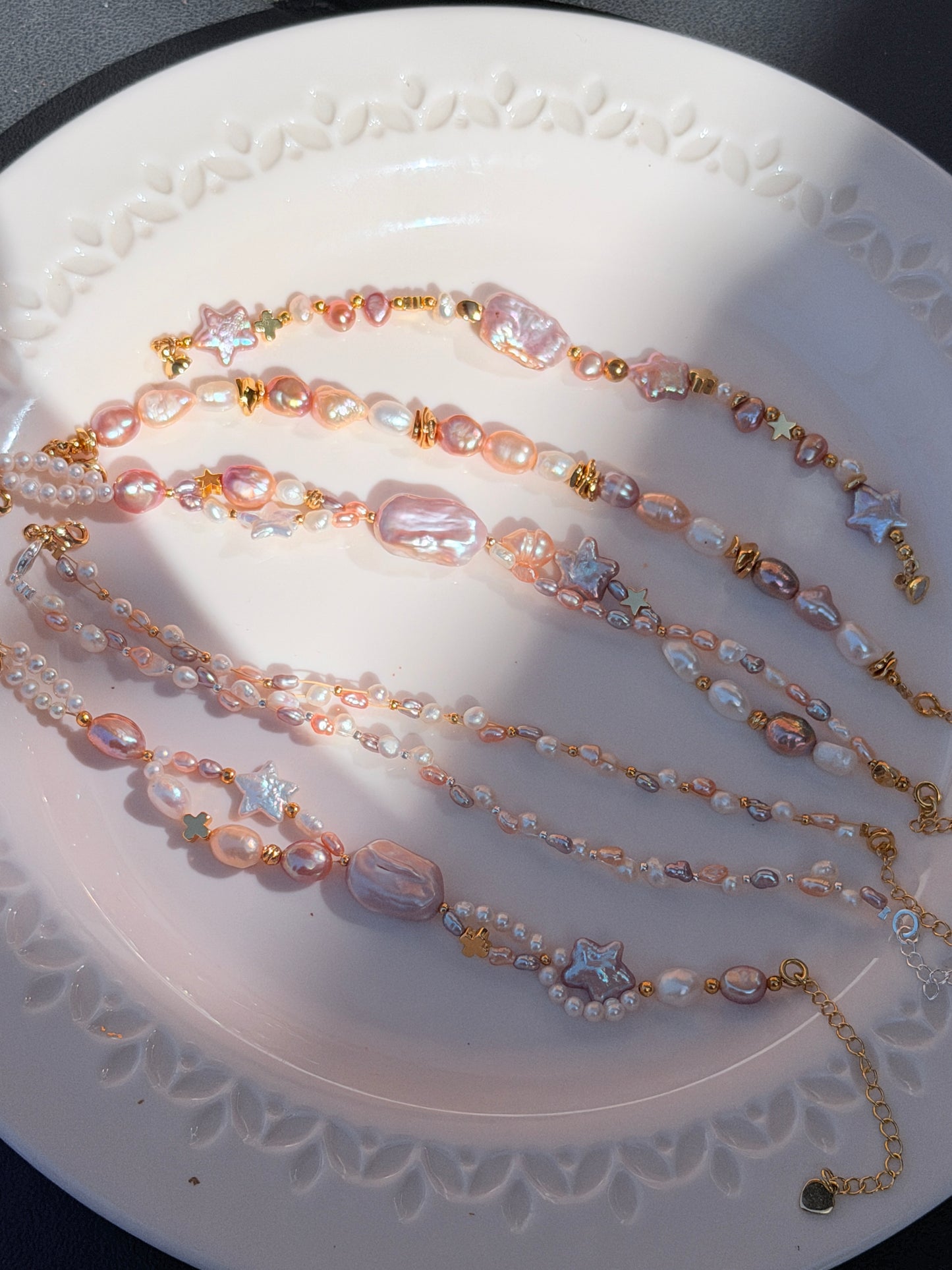 Baroque Pearl Bracelet – Handmade Irregular Freshwater Pearl Star Charm Bracelet (Pink & Gold)