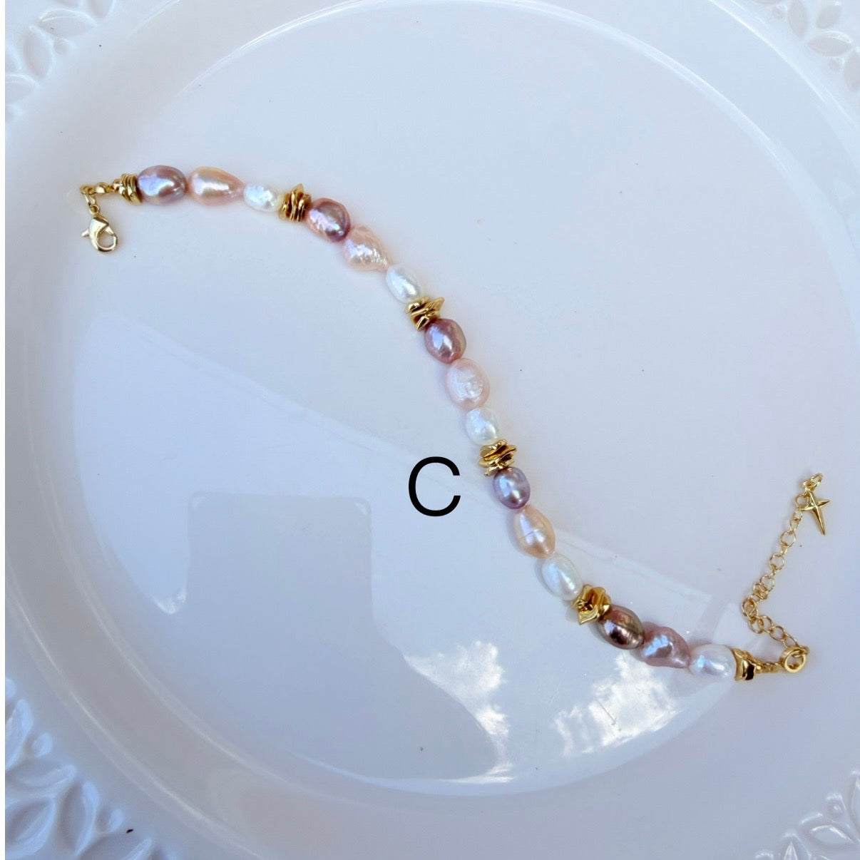 Baroque Pearl Bracelet – Handmade Irregular Freshwater Pearl Star Charm Bracelet (Pink & Gold)