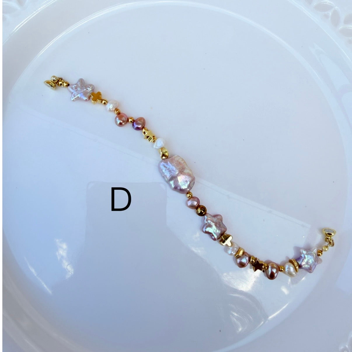 Baroque Pearl Bracelet – Handmade Irregular Freshwater Pearl Star Charm Bracelet (Pink & Gold)