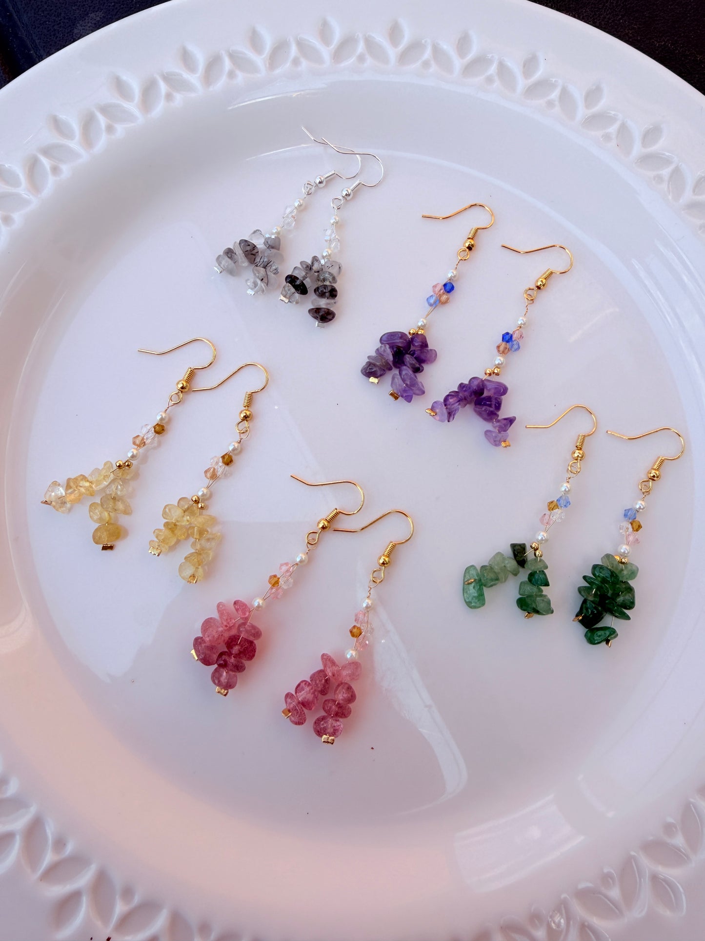 Handmade Natural Gemstone Chip Earrings | 18k Gold & Silver Plated | Amethyst, Citrine, Aventurine, Quartz