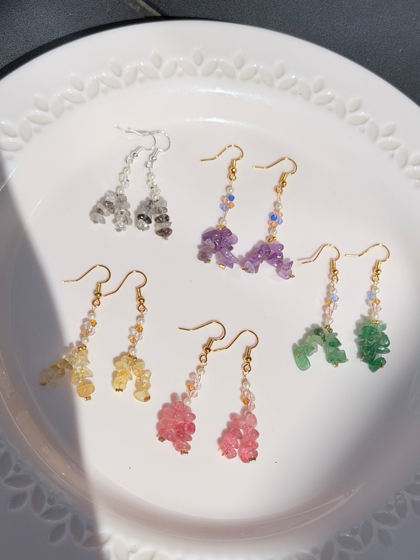 Handmade Natural Gemstone Chip Earrings | 18k Gold & Silver Plated | Amethyst, Citrine, Aventurine, Quartz