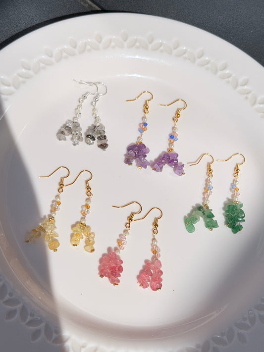 Handmade Natural Gemstone Chip Earrings | 18k Gold & Silver Plated | Amethyst, Citrine, Aventurine, Quartz