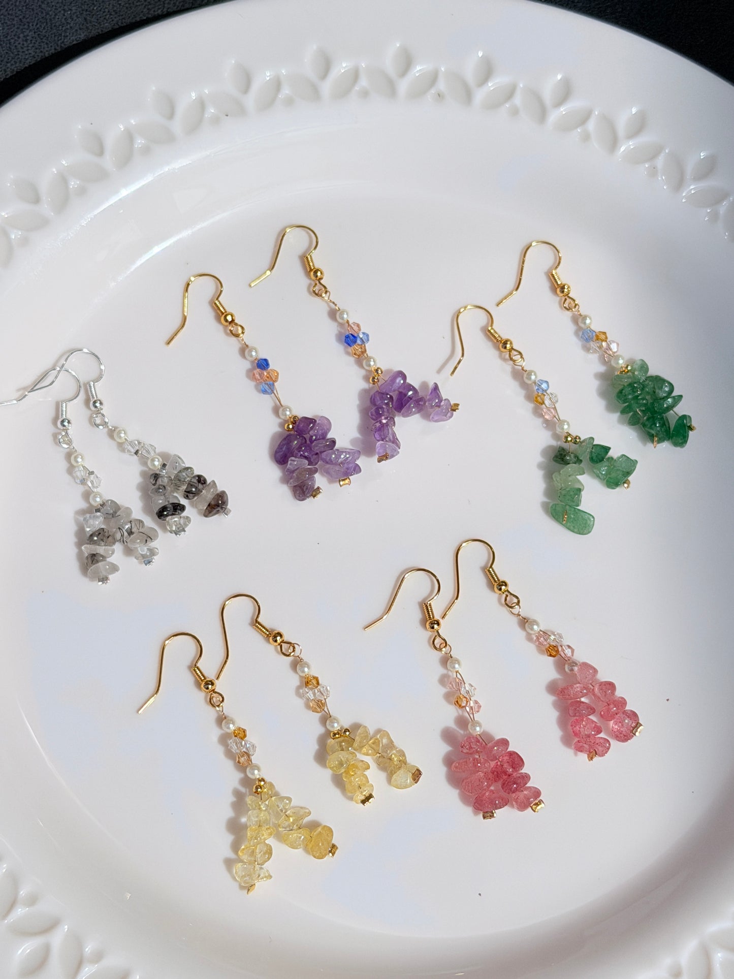 Handmade Natural Gemstone Chip Earrings | 18k Gold & Silver Plated | Amethyst, Citrine, Aventurine, Quartz