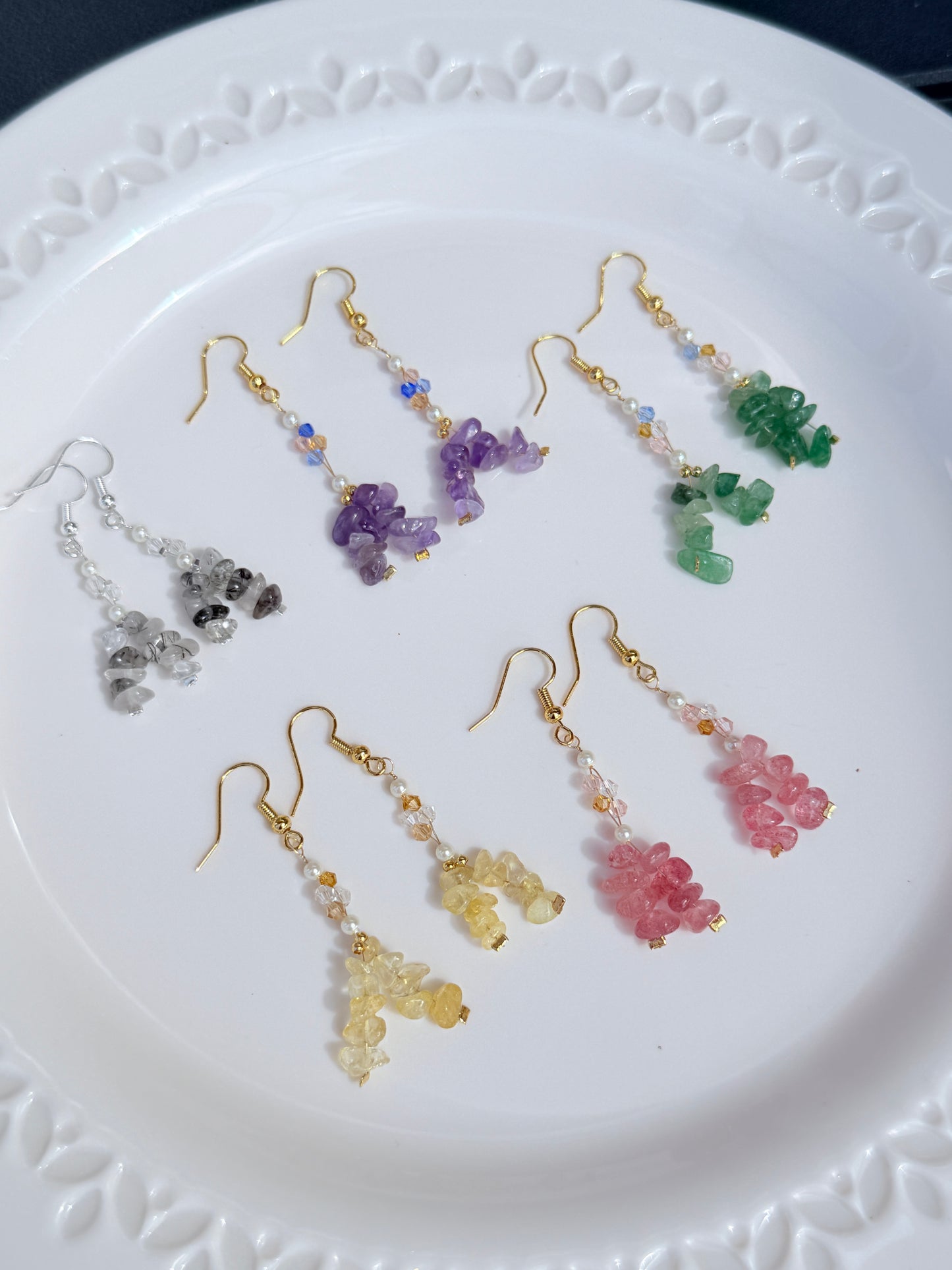 Handmade Natural Gemstone Chip Earrings | 18k Gold & Silver Plated | Amethyst, Citrine, Aventurine, Quartz
