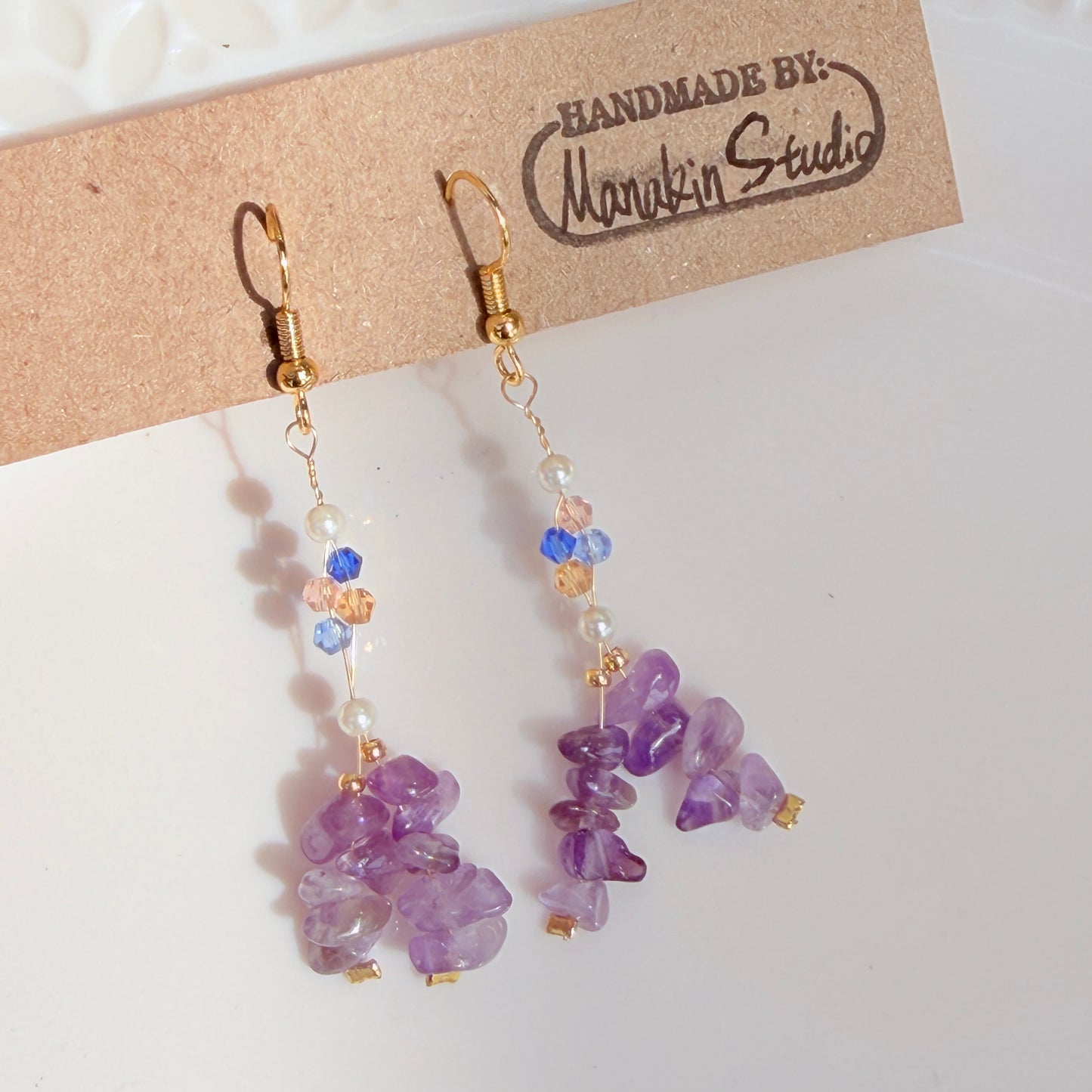 Handmade Natural Gemstone Chip Earrings | 18k Gold & Silver Plated | Amethyst, Citrine, Aventurine, Quartz